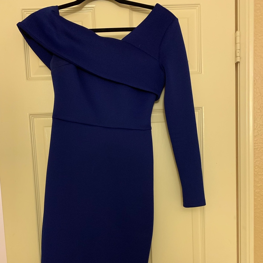 Cobalt blue one shoulder midi dress